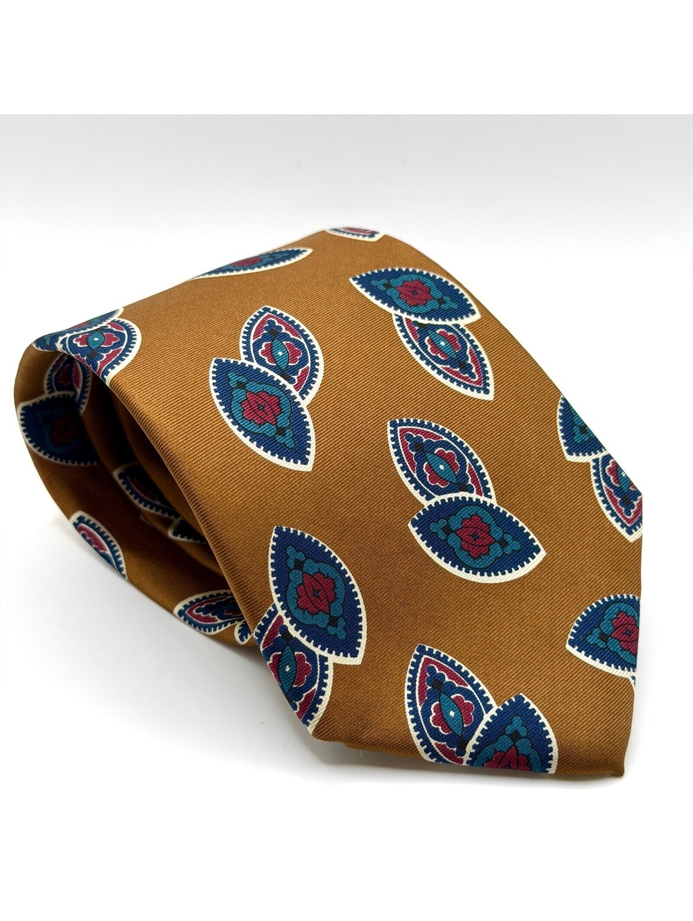 Vintage 90s Deauville Brown Silk Medallion Print Necktie